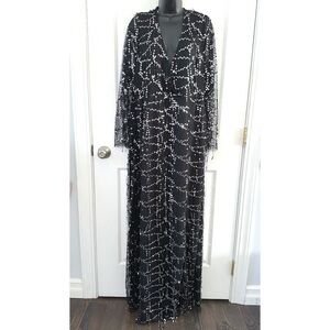 Southern Fried Chics Black Sequin Maxi dress with Mesh Sleeves